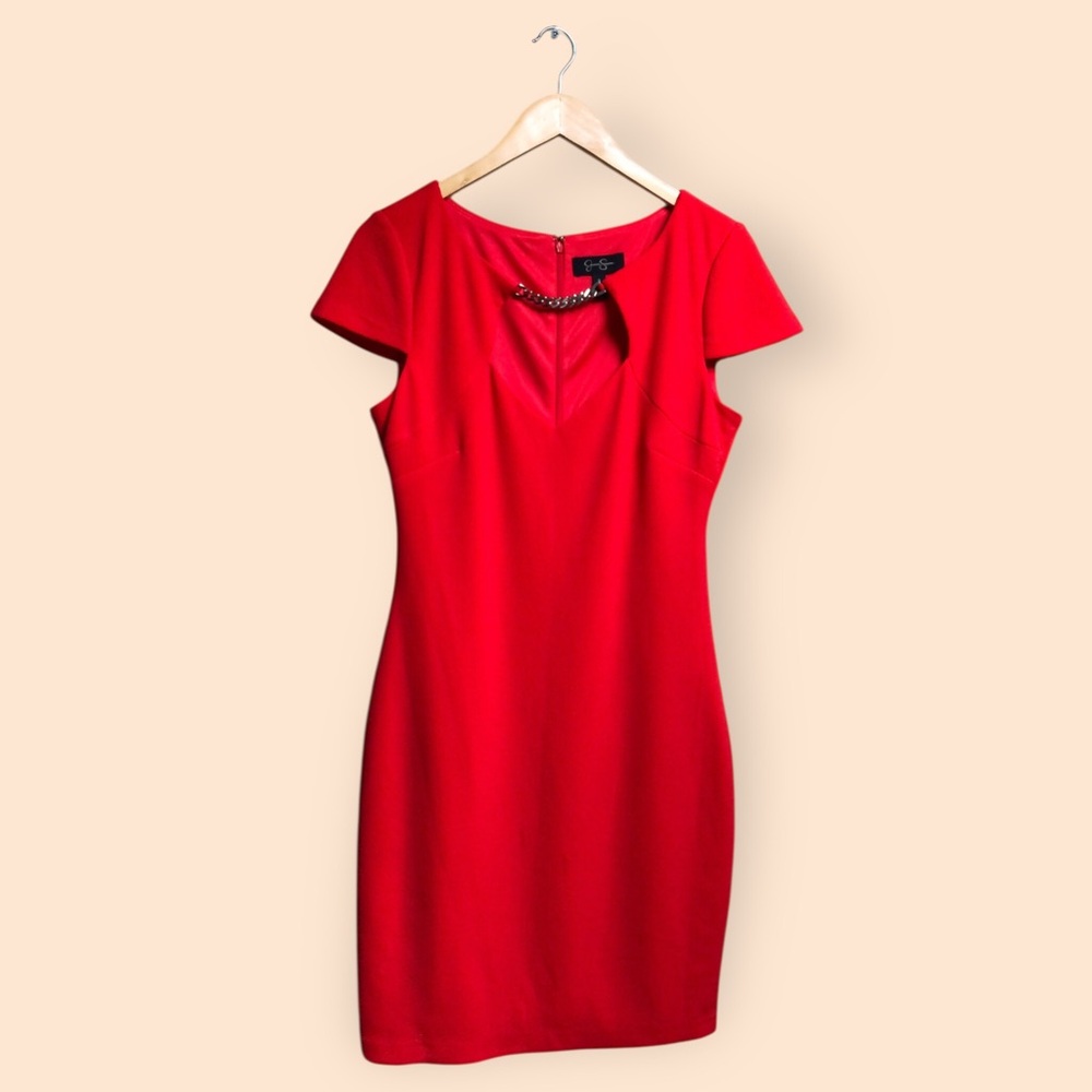 Jessica Simpson Cherry Red Mini Bodycon Dress Chain Neck Formal Party Women’s 8